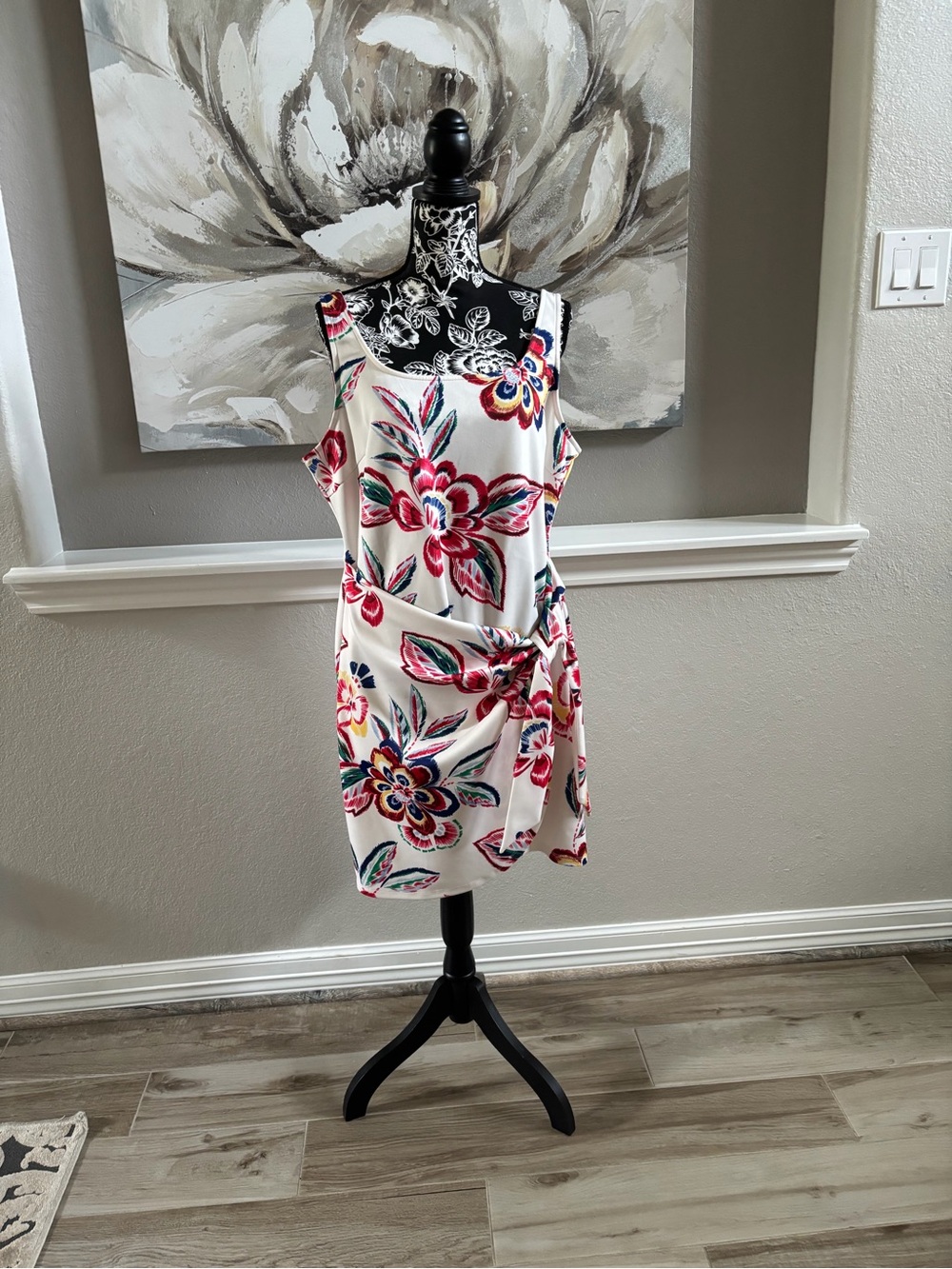 Thalia Sodi White Floral Tie-Waist Mini Dress with Pink & Blue Accents